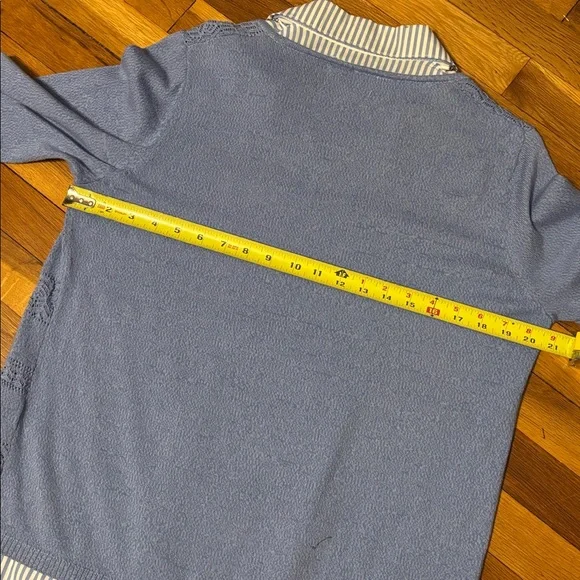 Alfred Dunner Light Blue Sweater with Blue & White Striped Attached Shirt Detail - Picture 5 of 7